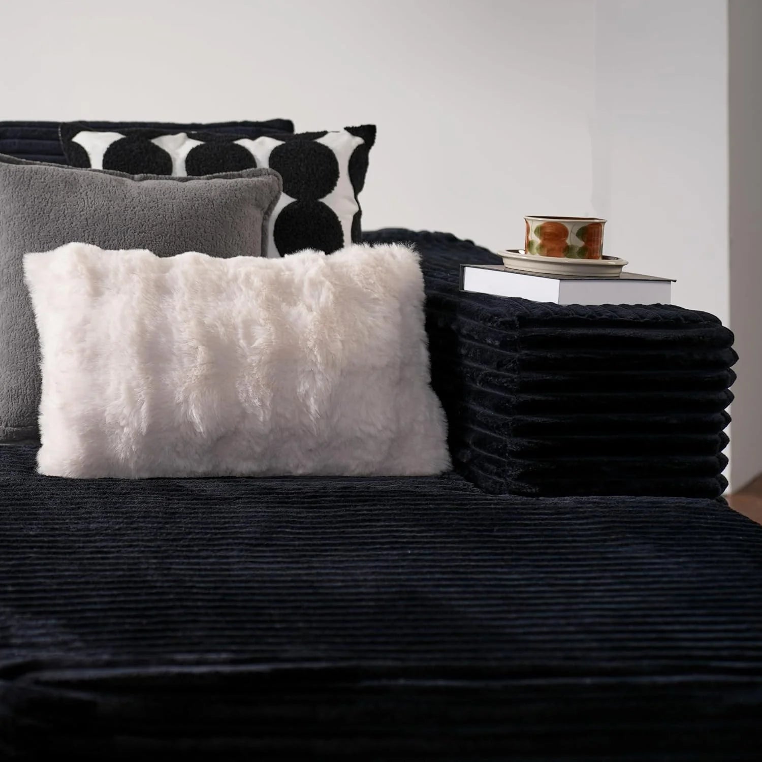 ovios 104" Cloud Sectional Couch with L-Shape Chaise,Modern Modular Sofa with Deep Seat, Upholstered Couches for Living Room Bedroom,No Assembly Required, Black (Corduroy Fabric)