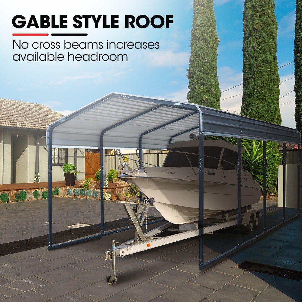 SHADE SHIELD Single Carport Shed 3.3 x 6 x 2.8m, Galvanised Steel Frame, Powder Coated Gable Roof, Shelter for Car Caravan Boat Tractor Agricultural