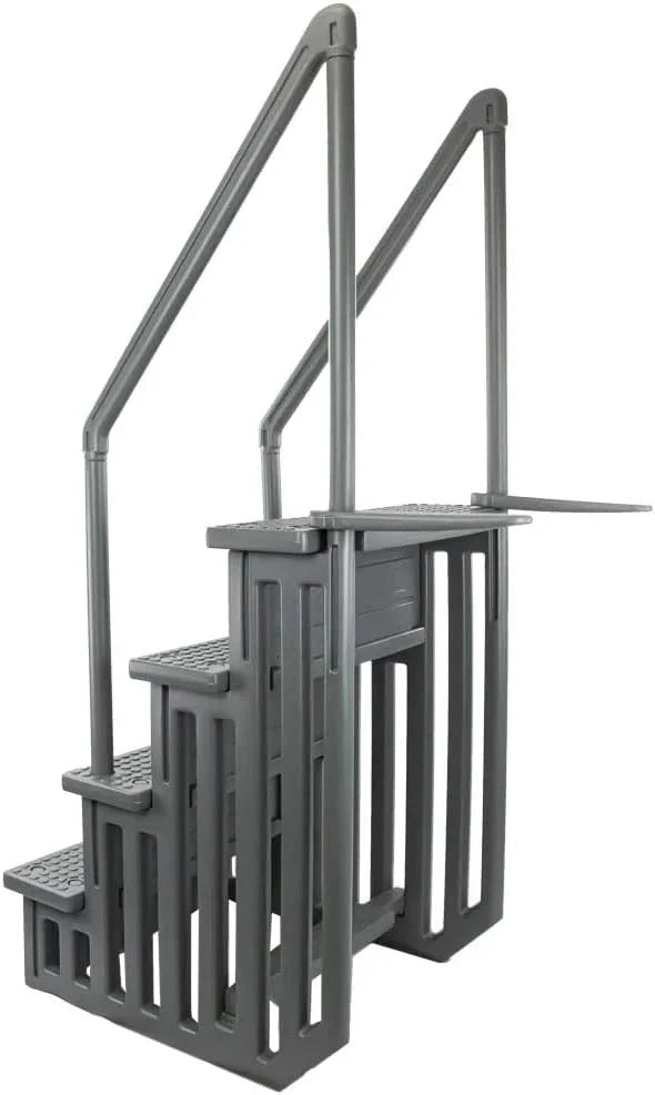 Non-slip entry steps for pools | Grey | For above-ground pools | Can be installed on terraces with a height of 122 to 137 cm | Load capacity up to 136 kg