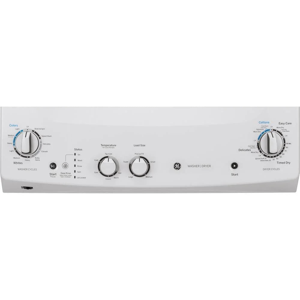 Laundry Center 2025 with 3.8 cubic foot (approx. 108 liters) top-loading washing machine and 5.9 cubic foot (approx. 167 liters) electric dryer – White