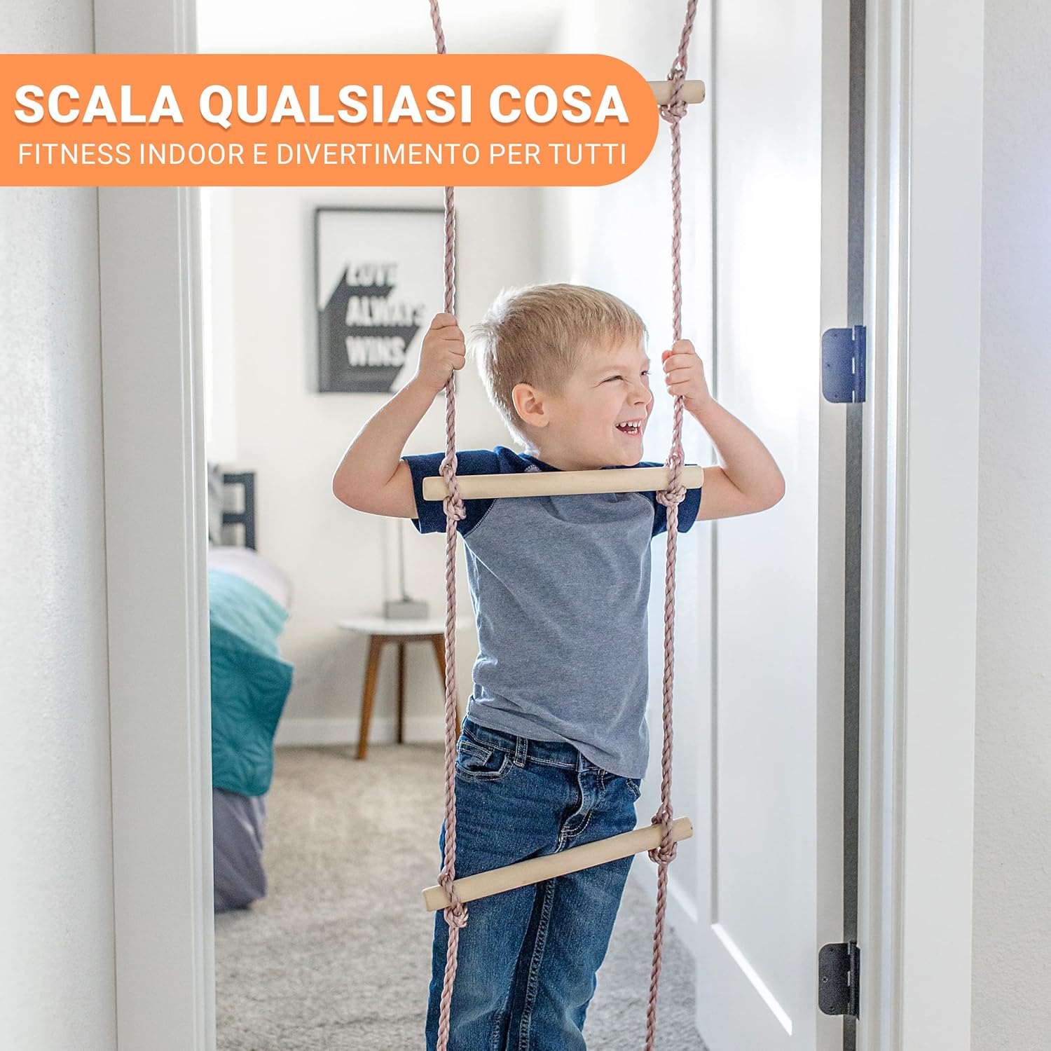 6-Piece Doorway Gym for Kids, includes Door Sensory Swing, Indoor Pull-Up Bar for Adults, Rings, Hanging Trapeze, Ladder & Knotted Rope, Holds Up to 300 Lbs