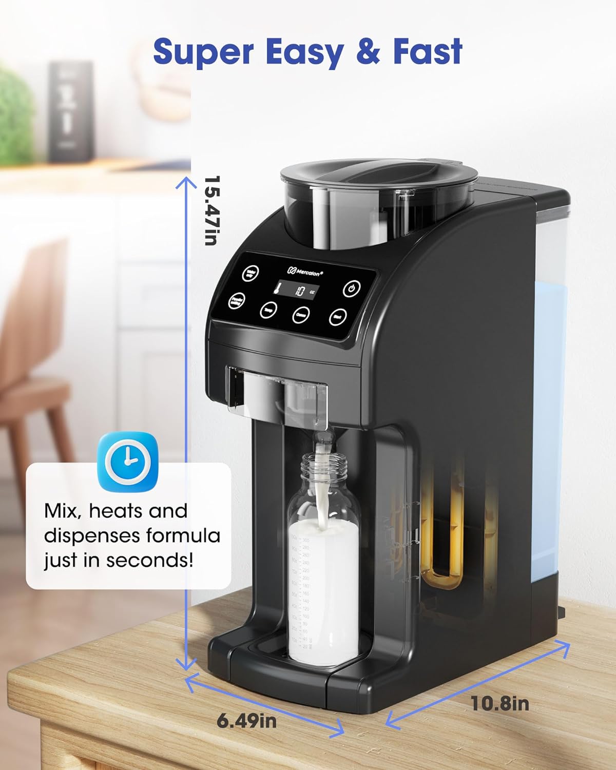 Fast and Customizable Formula Dispenser Machine with Accurate Temperature Control for Baby, Automatic Powder Blending for All Brands of Bottle and Formula, Black/White