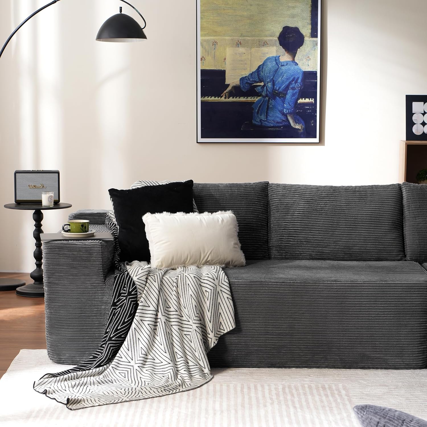 ovios 104" Cloud Sectional Couch with L-Shape Chaise,Modern Modular Sofa with Deep Seat, Upholstered Couches for Living Room Bedroom,No Assembly Required, Black (Corduroy Fabric)