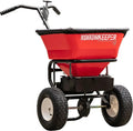 Multi-purpose push-along spreader, 100 lb capacity, versatile tool for lawn seed, salt, de-icer, fertilizer and seeds