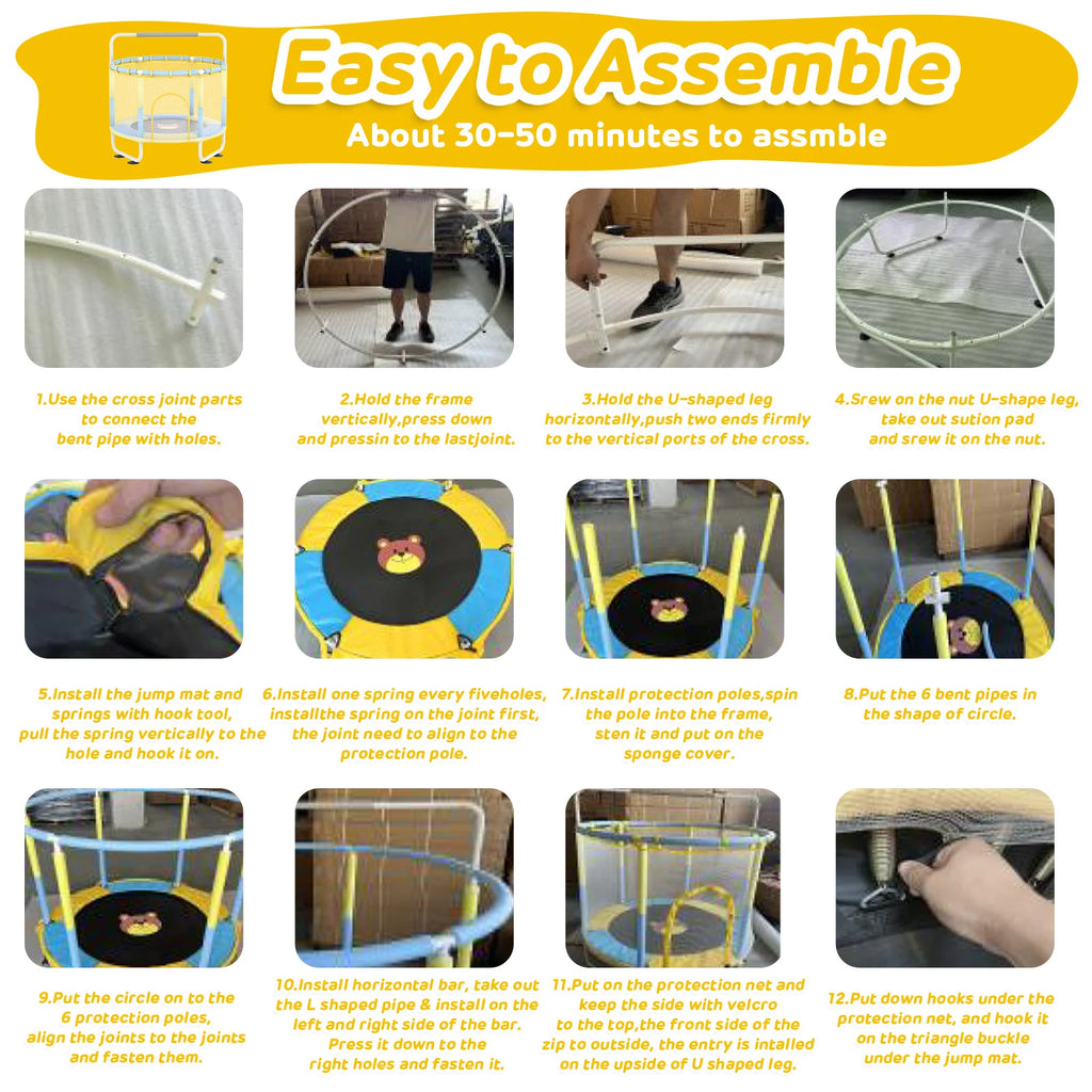 55" Trampoline with Basketball Hoop Swings