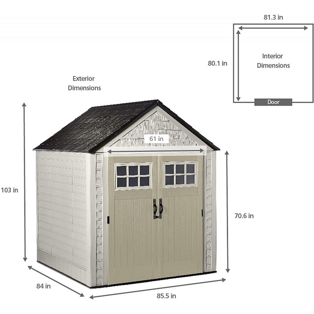 Rubbermaid 7??7 Ft Durable Weather Resistant Resin Outdoor Garden Storage Shed with Windows and Utility Hooks, Sand