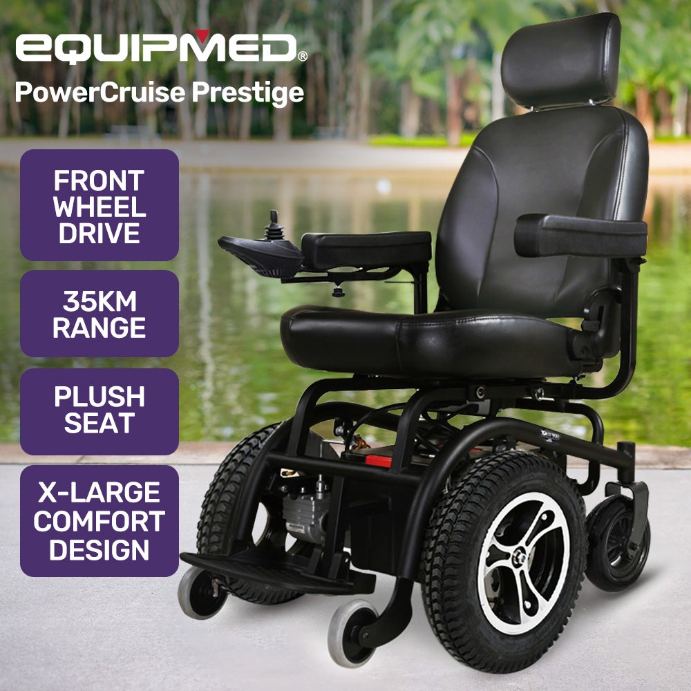 EQUIPMED Front Wheel Drive Power Electric Wheelchair, Up to 35km Range, Ultra-Comfortable, Safe Stable Non-Slip Anti-Roll Back Power Assist Chair