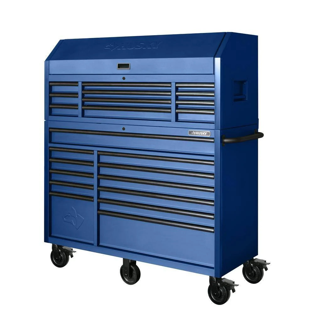 2025 56 inch W x 22 inch D Heavy-duty combination tool trolley with 23 drawers and tool cabinet in matte blue