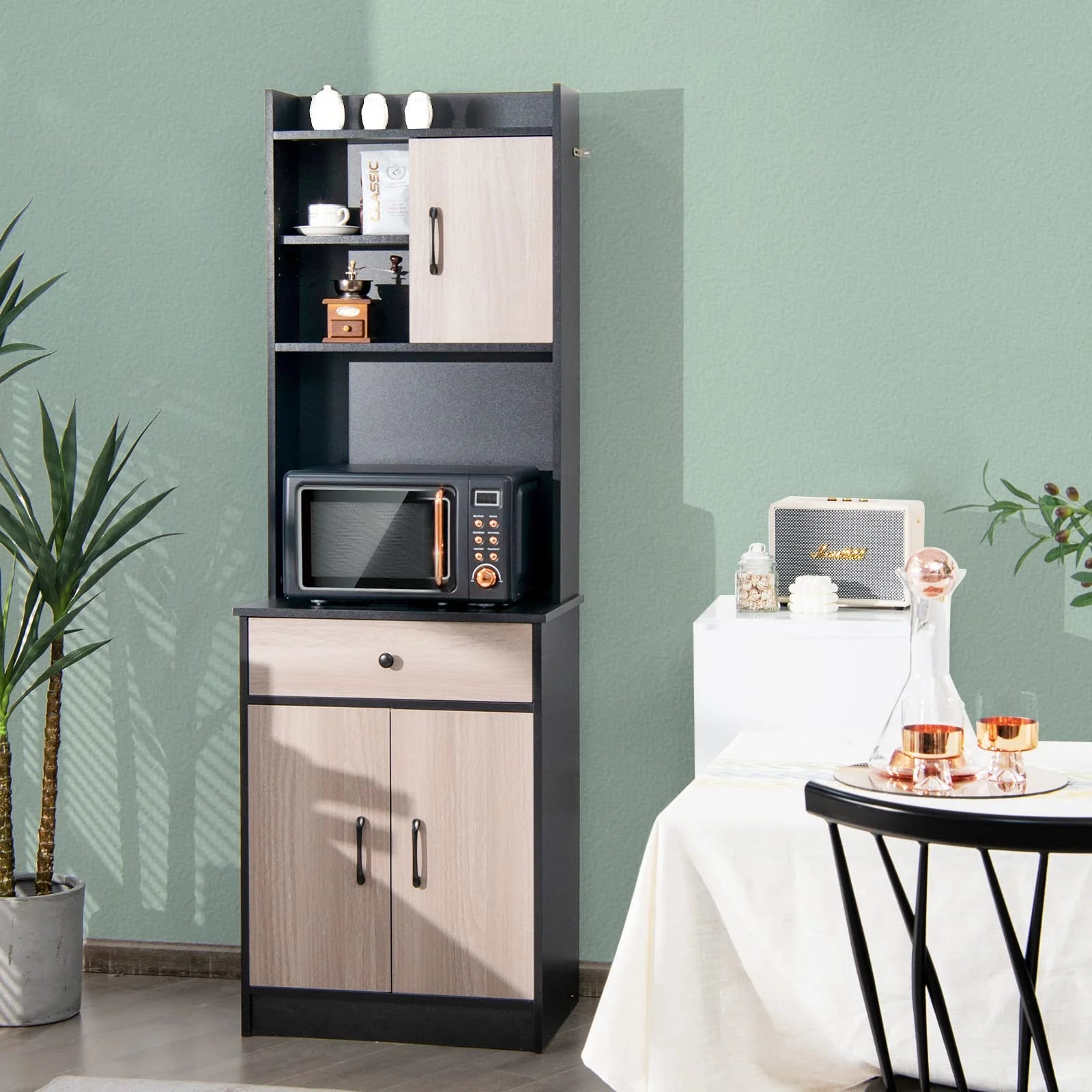 Giantex Kitchen Buffet Storage Cabinet, 3-Door Wood Tallboy with Drawer Spacious Countertop
