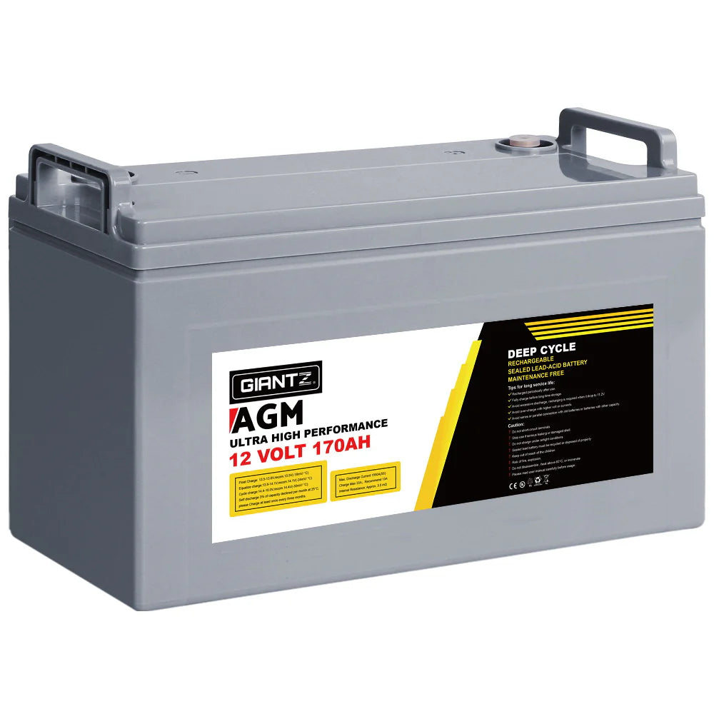 Giantz AGM Deep Cycle Battery 12V 170Ah Box Portable Solar Caravan Camping