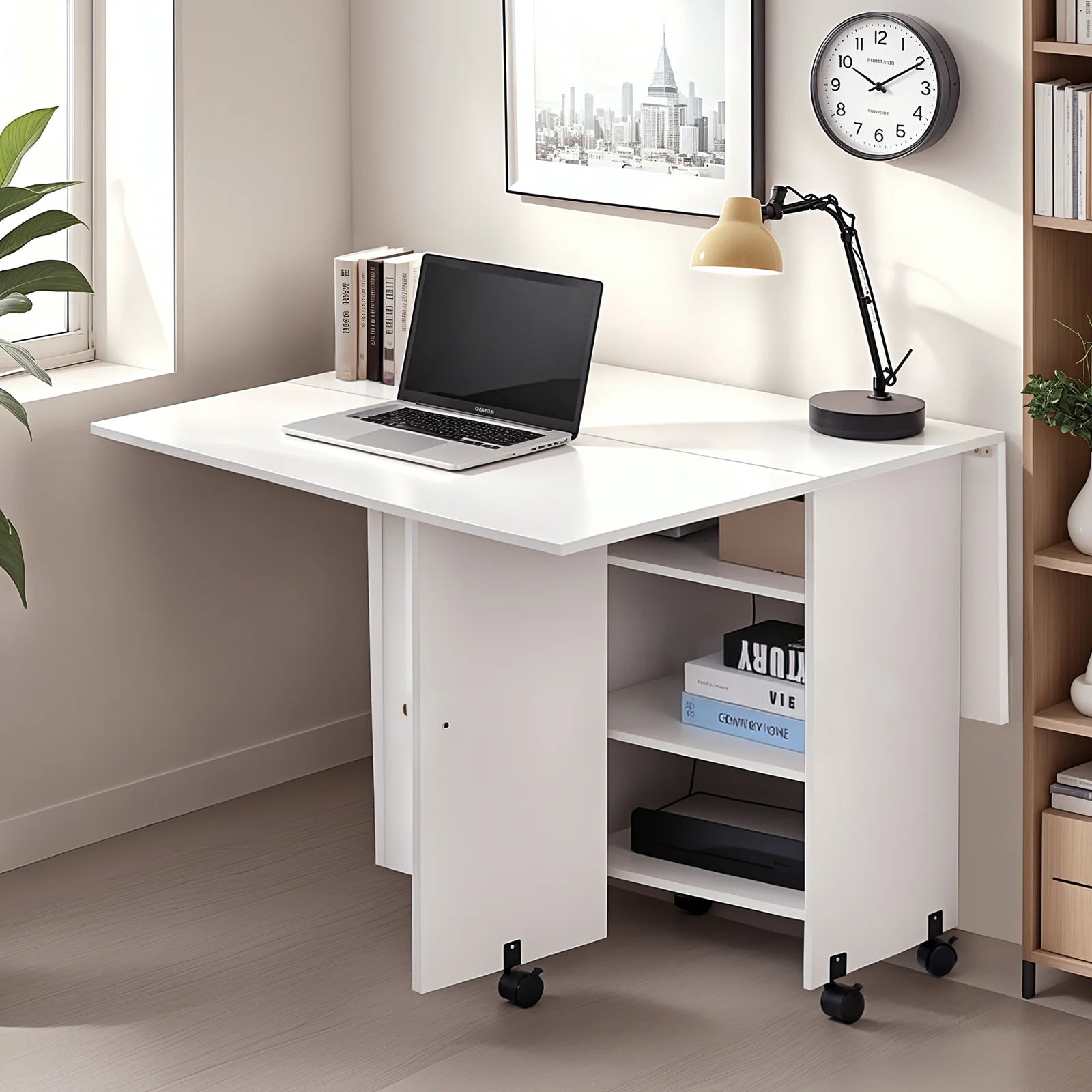 Foldable Dining Table with Storage Shelves