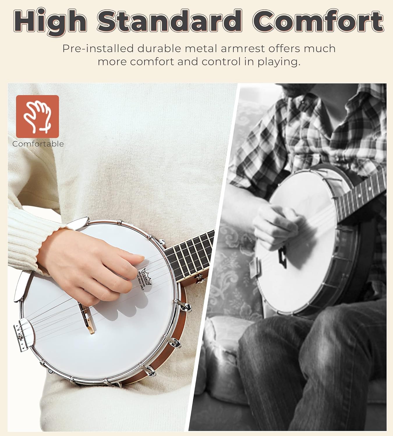 Banjo 5 String Full Size Banjos Set with Resonator, Remo Head, Beginner Banjo Kit with Closed Back, Premium Accessories for Adults, Teenager
