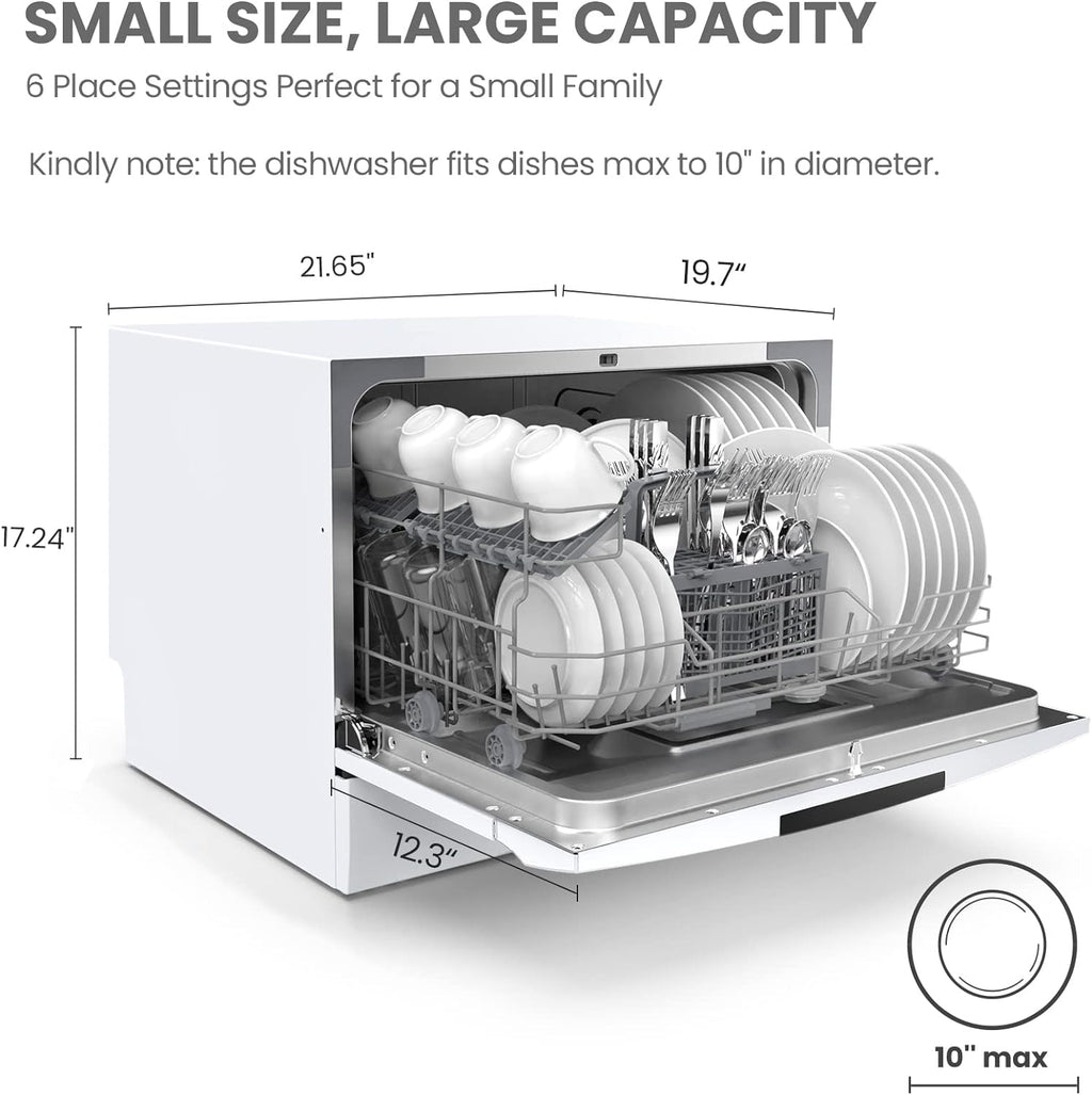 Countertop Dishwasher, Energy Star Portable Dishwasher, 6 Place Settings & 8 Washing Programs, Speed, Baby-Care, ECO& Glass, Dish Washer for Dorm, RV& Apartment, Black