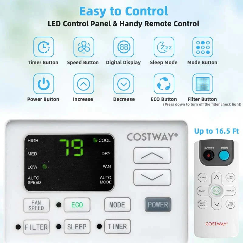 Quiet window air conditioner with 10,000 BTU, remote control, Eco mode, Energy Star certified, 3-in-1 unit with dehumidifier