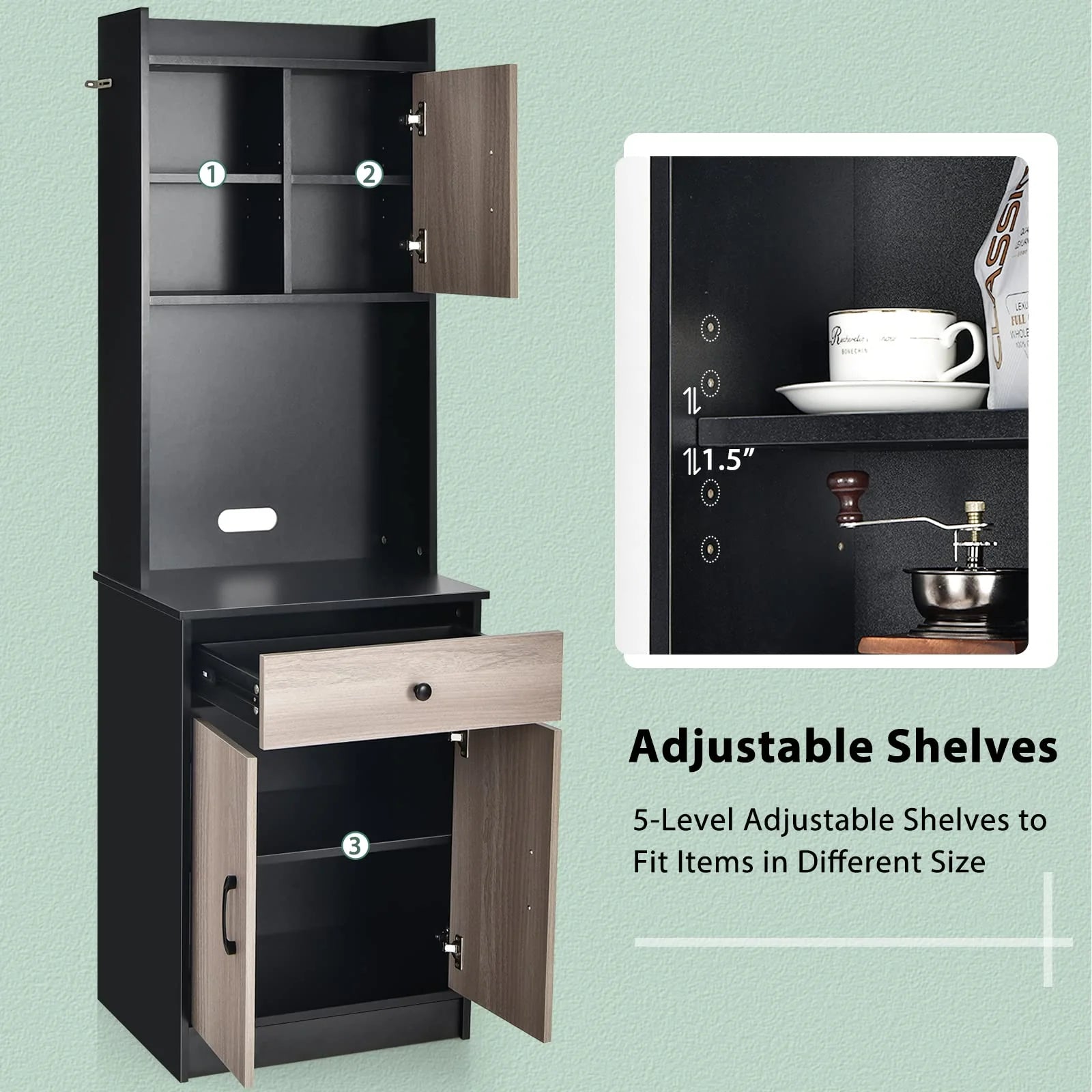 Giantex Kitchen Buffet Storage Cabinet, 3-Door Wood Tallboy with Drawer Spacious Countertop