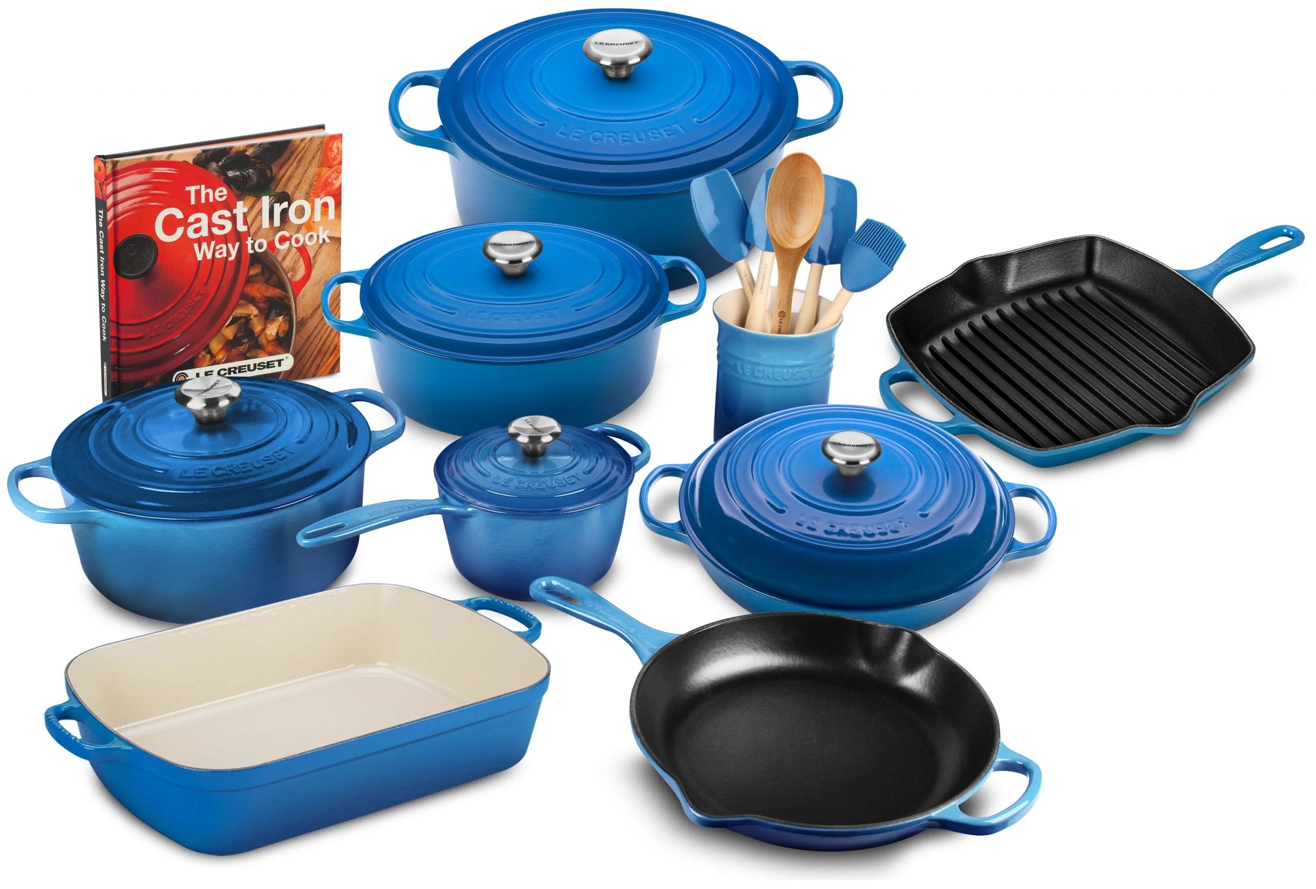 20-piece Signature Cast Iron Cookware Set,10.25 Skillet,1.75-quart Saucepan with Lid