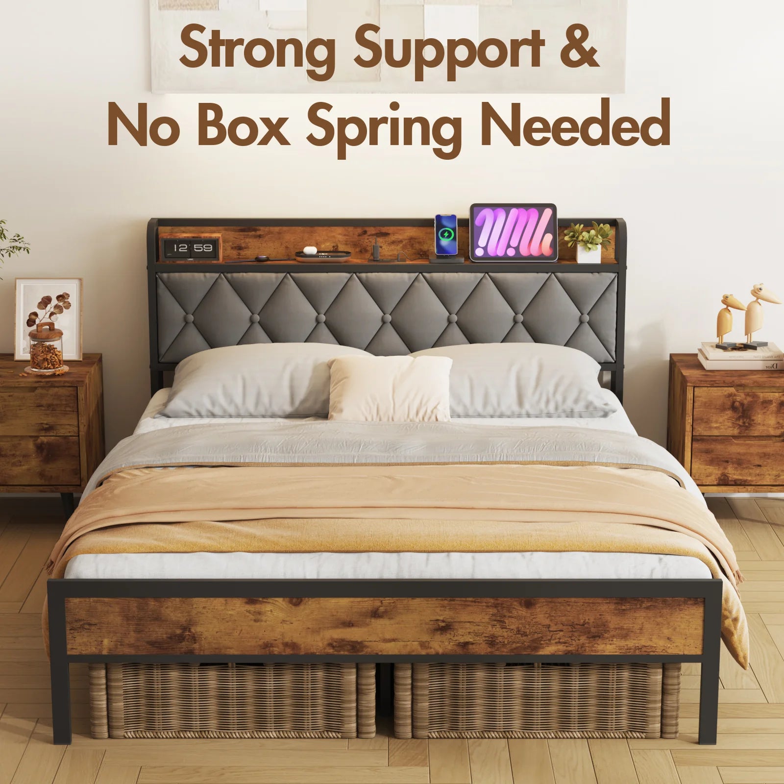 Bed Frame with Charging Station