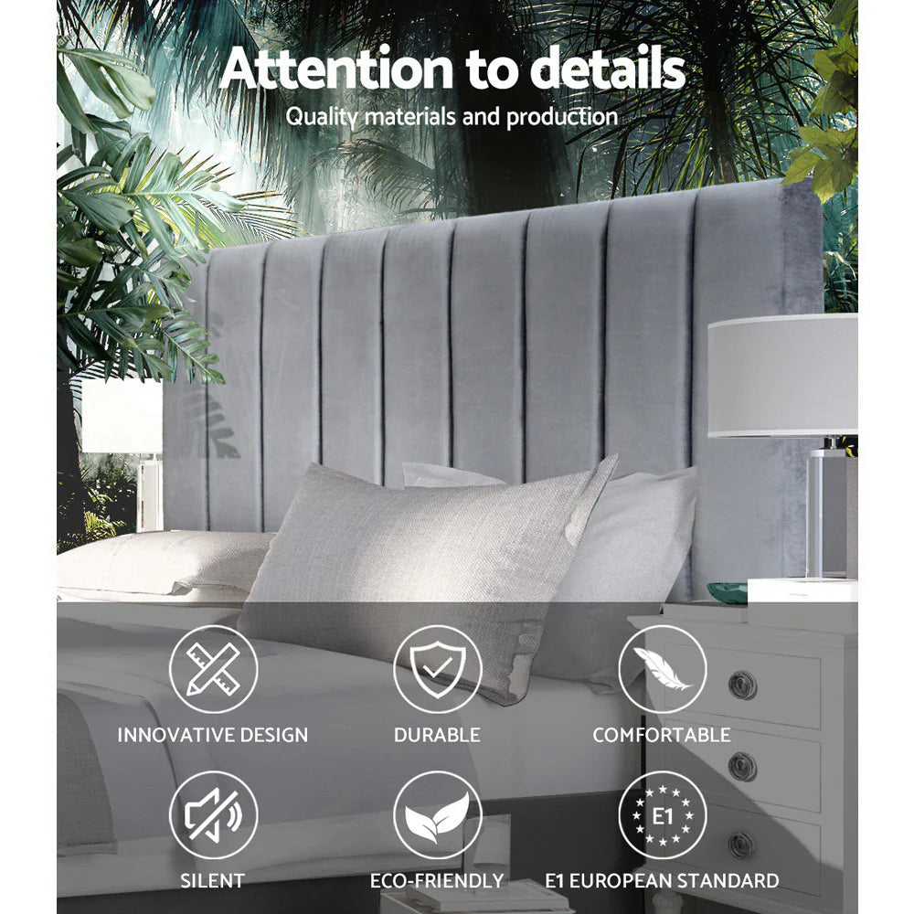 Artiss Bed Head Headboard Queen Velvet - VELA Grey