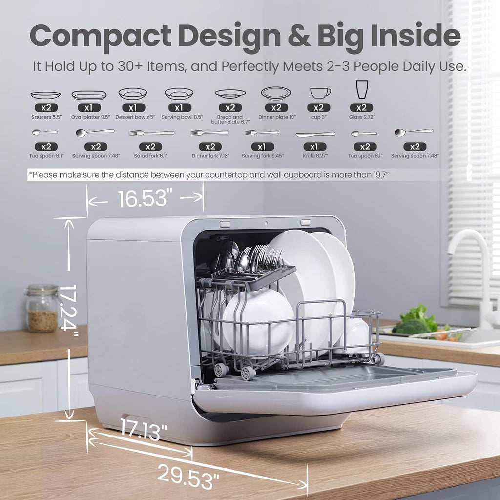 COMFEE' Portable Dishwasher Countertop with 5L Built-in Water Tank, No Hookup Needed, 6 Programs, 360?? Dual Spray, 192?H High-Temp& Air-Dry Function, Mini Dishwasher for RVs, White