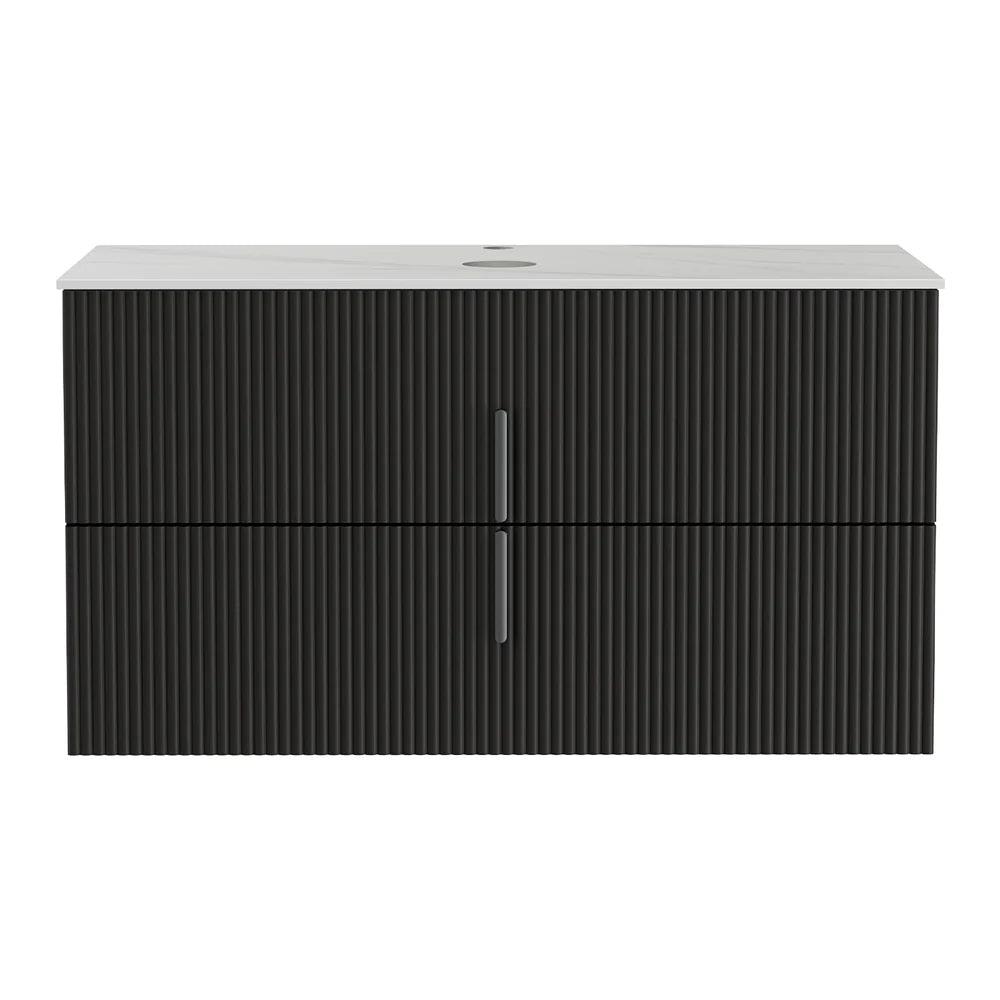 Cefito Vanity Unit 900mm Bathroom Cabinet Storage Wall Hung Black Timber Front