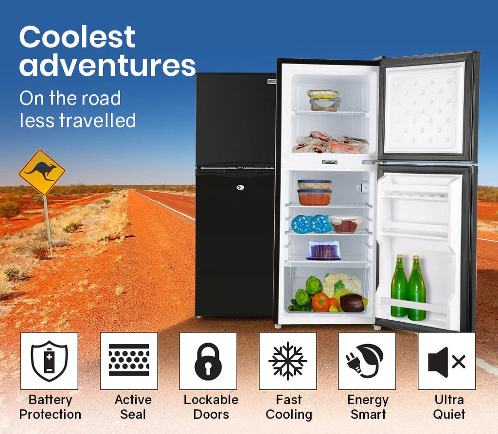 GECKO 125L Portable Upright Fridge, 12V/24V for Motorhome, Caravan, Black