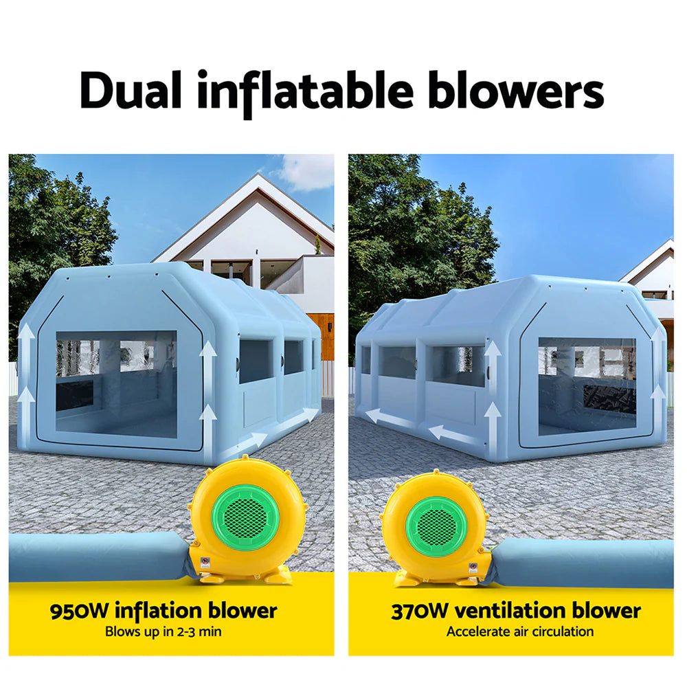 Giantz Inflatable Spray Booth 8.5X4.6M Car Paint Tent Filter System 2 Blowers