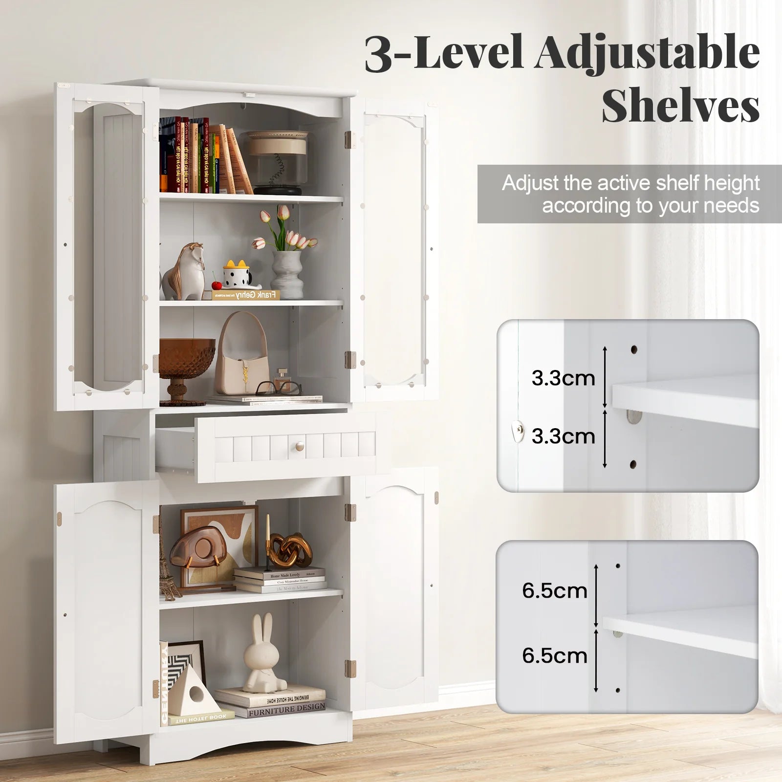 160 cm Tall Bathroom Storage Cabinet Freestanding Linen Cabinet Pantry Cabinet