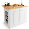 47" x36" x36" Rubber Wood Top Kitchen Island with Drop Leaf, 2 Drawers, Kitchen Storage Cabinets, Spice Racks, Adjustable Shelves