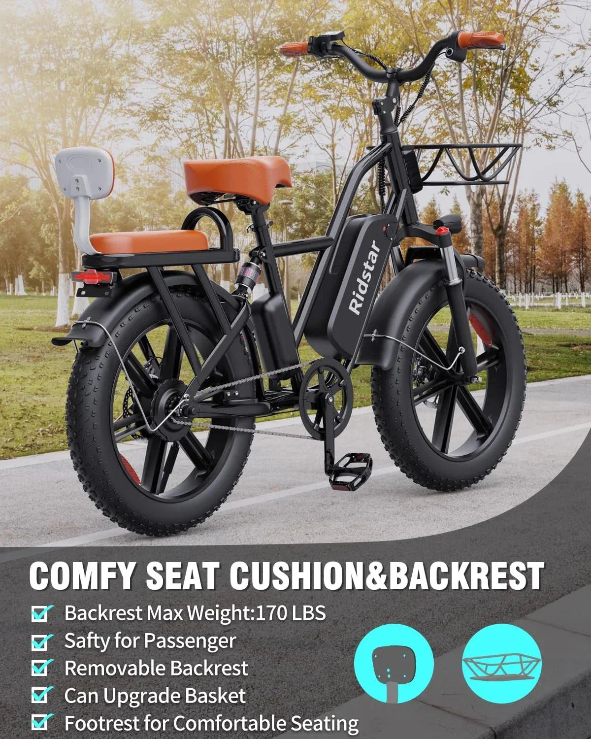 Bopzin 1000W Electric Bicycle for Adults, 48V 15Ah Removable Battery, 20" x 4.0" - 1000W