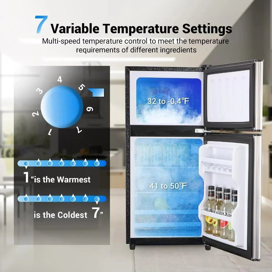 Apartment-sized refrigerator, 3.5 cubic feet (approx. 99 liters) usable capacity, small refrigerator with freezer compartment, suitable for houses and apartments, freestanding