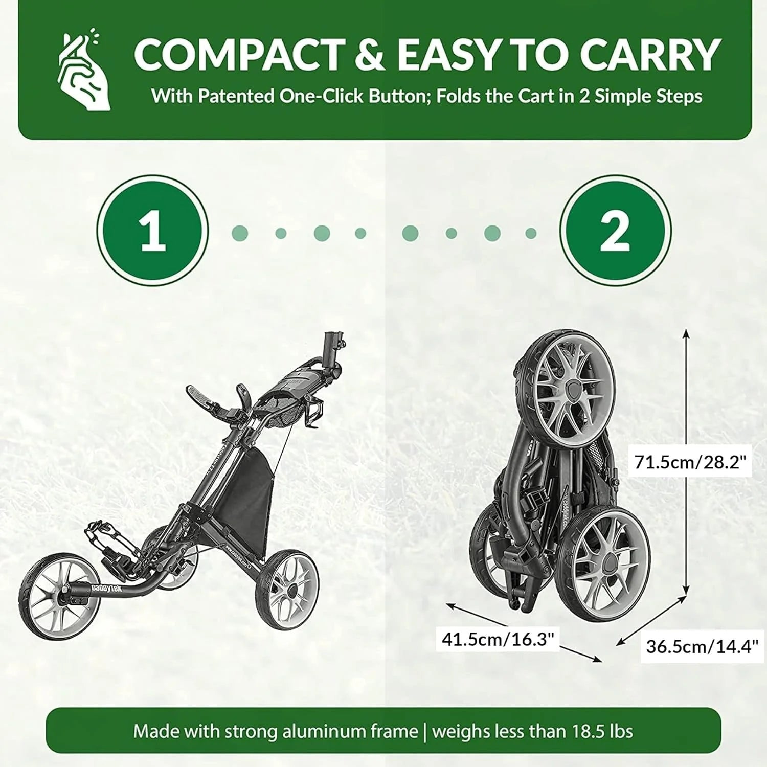 3Wheel Golf Push Cart - Golf Trolley Foldable Collapsible Lightweight Pushcart with Foot Brake - Easy to Open & Close