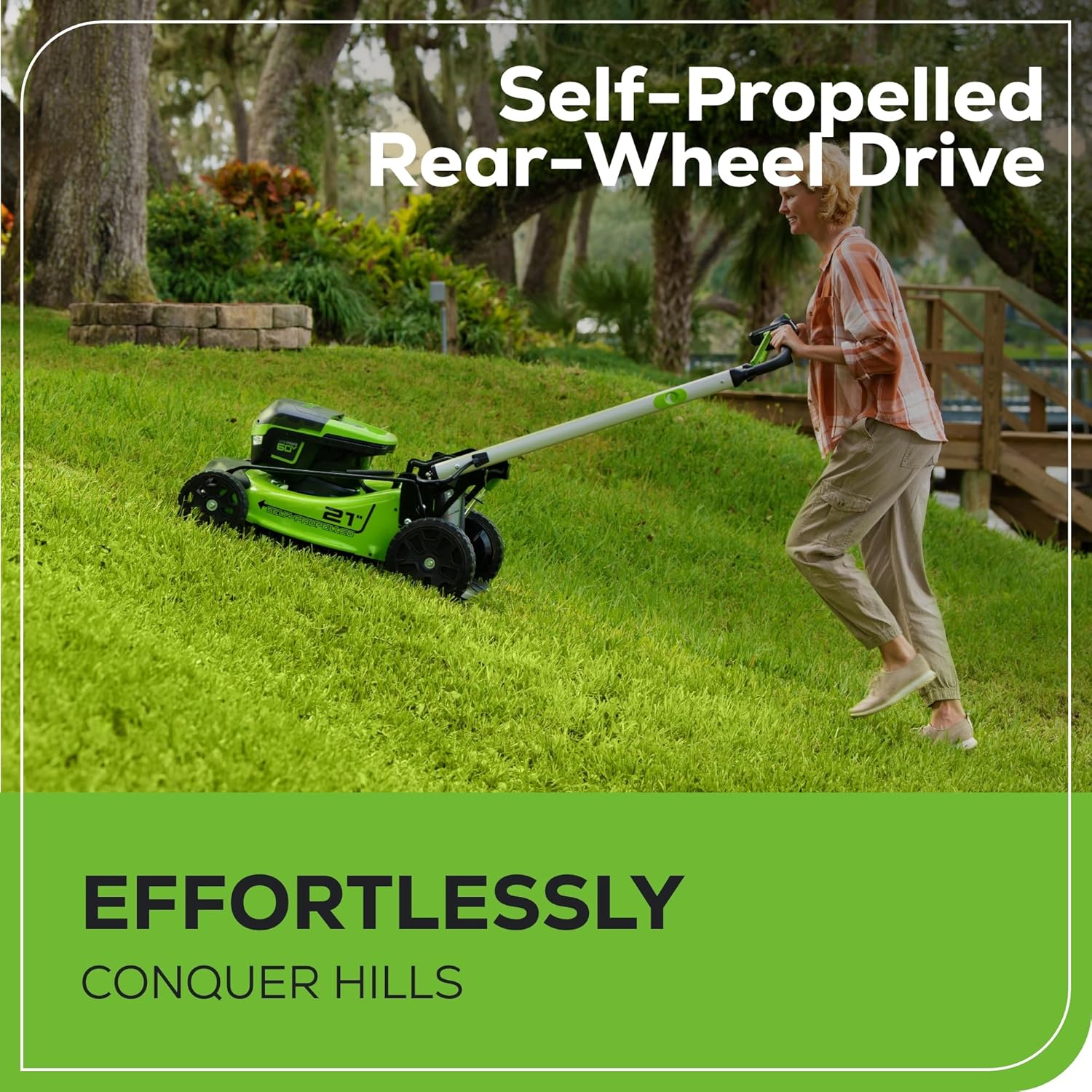 Greenworks 60V 21 Cordless (Self-Propelled) Lawn Mower , 2 x 4.0Ah Batteries and Dual Port Rapid Charger