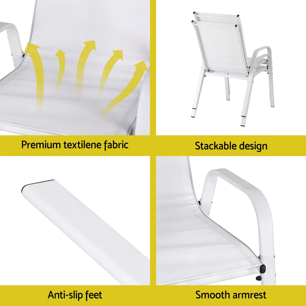 Gardeon 6PC Outdoor Dining Chairs Stackable Lounge Chair Patio Furniture White