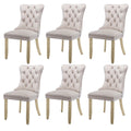 6x Velvet Dining Chairs Upholstered Tufted Kithcen Chair with Solid Wood Legs Stud Trim and Ring-Beige