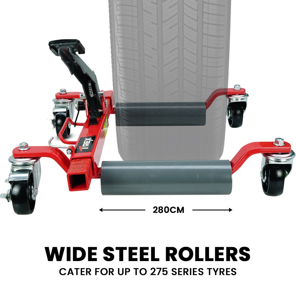 T-REX 2360kg Set of 4 Vehicle Positioning Jacks with Rack Stand, Mechanical Ratcheting Foot Pedal Wheel Dolly For Auto Car Moving