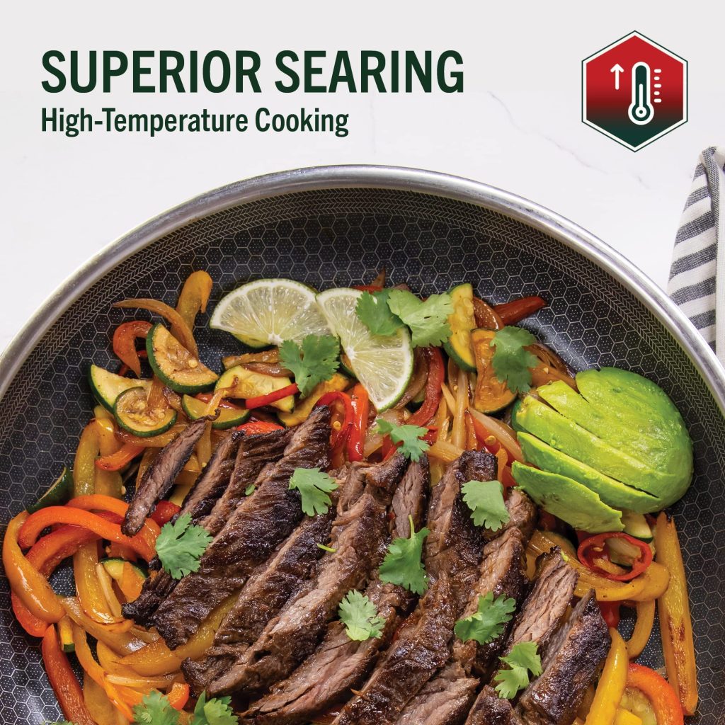 HexClad 12-Inch Hybrid Nonstick Fry Pan with Glass Lid, Oven & Dishwasher Safe, Silver