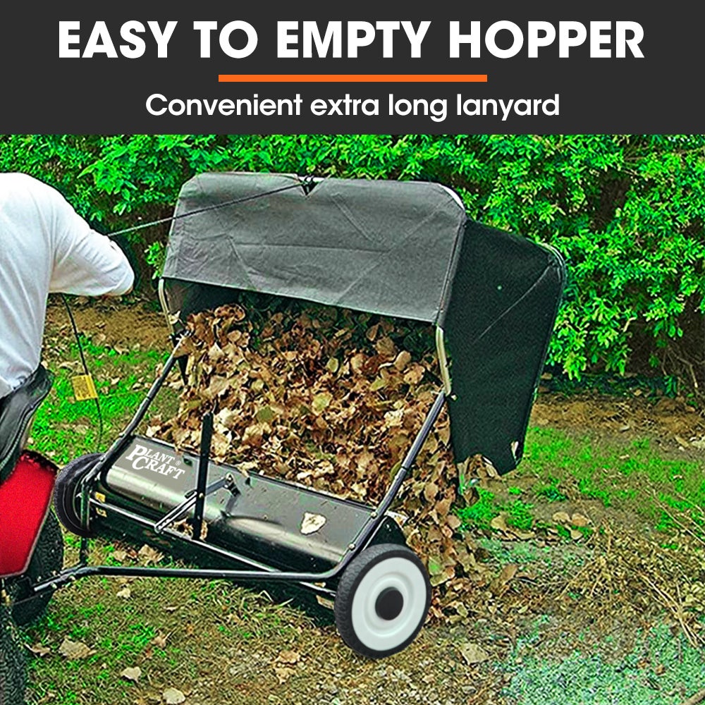 PLANTCRAFT Lawn Sweeper 38" Wide, Tow Behind Leaf and Grass Clipping Collector, Universal Hitch for Ride on Mower, Garden Tractor