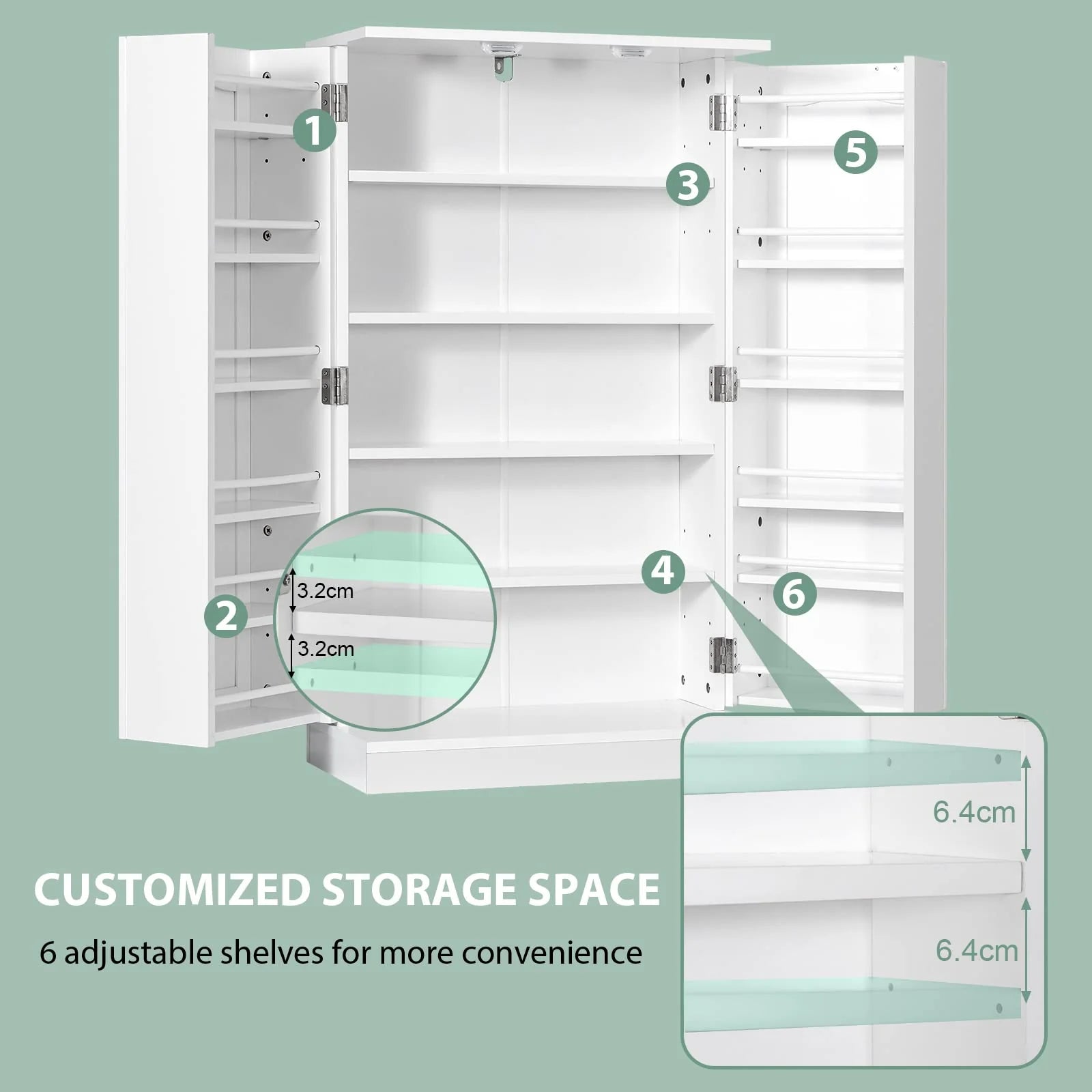Giantex 2-Door Pantry Cabinet w/ 6 Adjustable Shelves, 17-Tier Buffet Sideboard, Kitchen Storage Cabinet