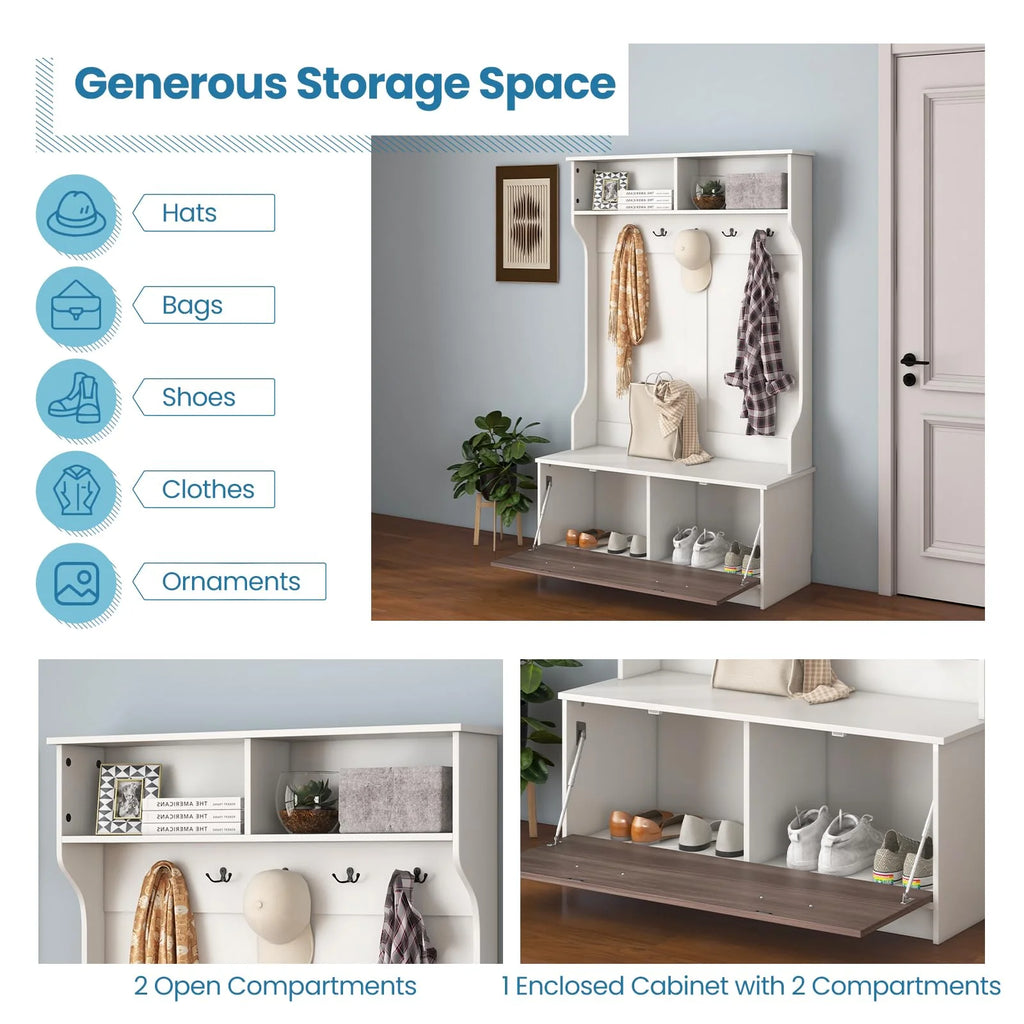 Giantex 160cm Hall Tree | Entryway Organizer with Coat Rack & Storage Bench