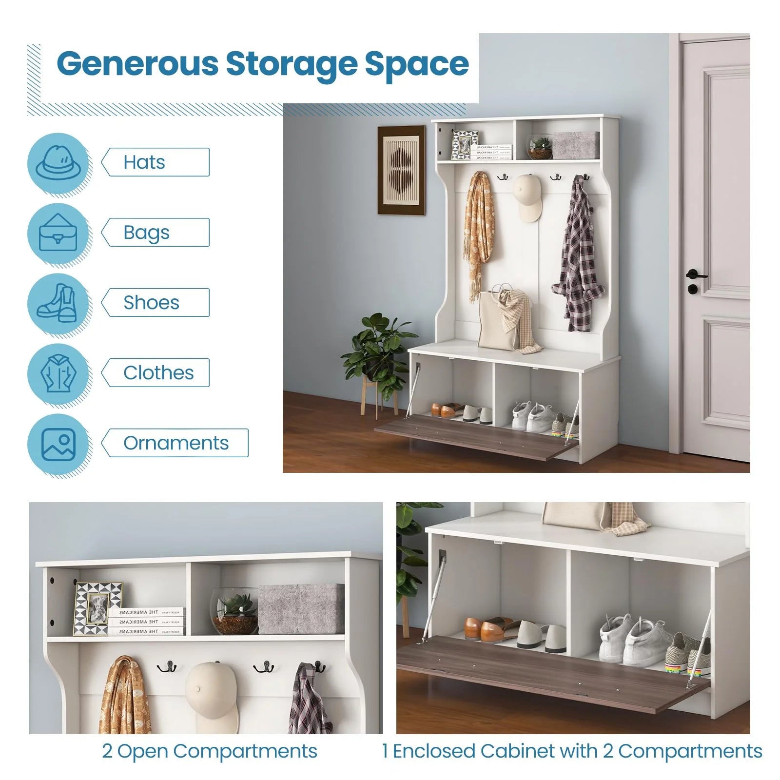 Giantex 160cm Hall Tree | Entryway Organizer with Coat Rack & Storage Bench