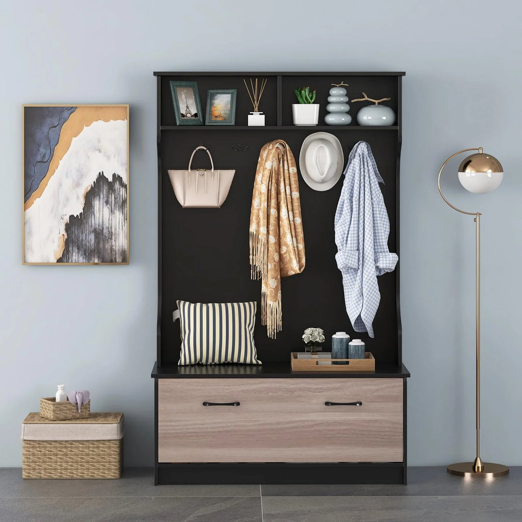 Giantex 160cm Hall Tree | Entryway Organizer with Coat Rack & Storage Bench