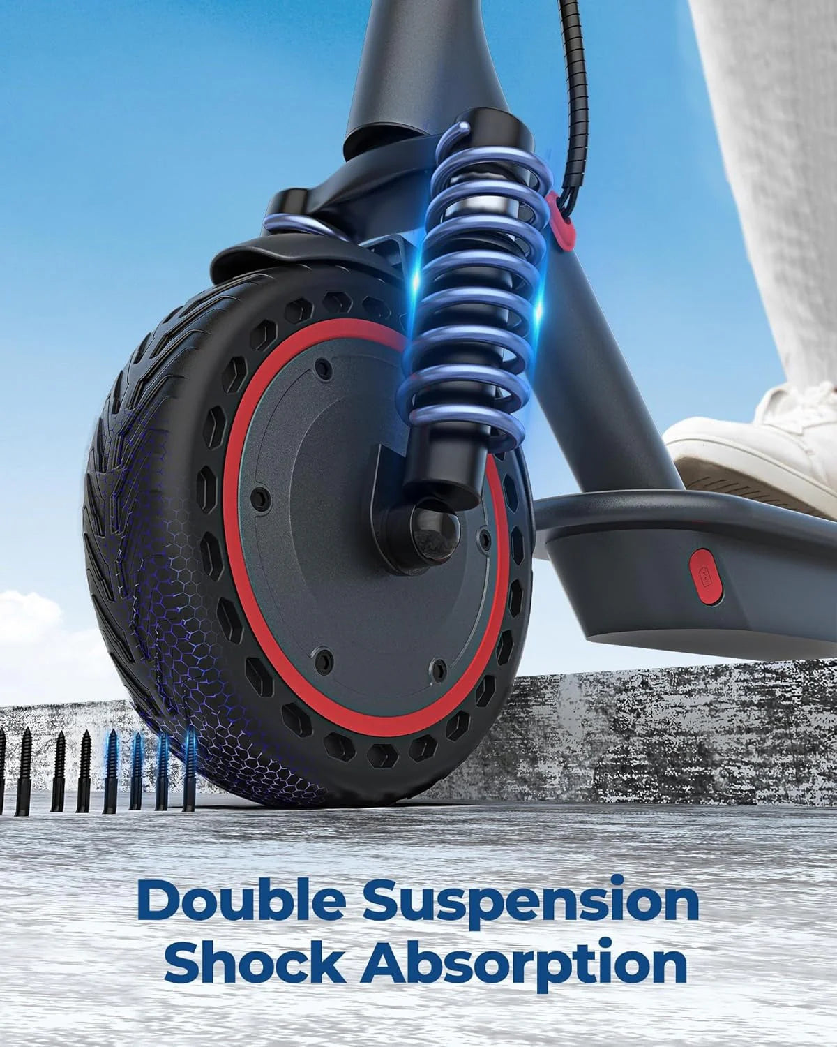 Electric scooter, 350W/500W powerful motor, 8.5"/10" solid rubber tires, 19/22 mph, 28/21/12 mile range, dual brakes