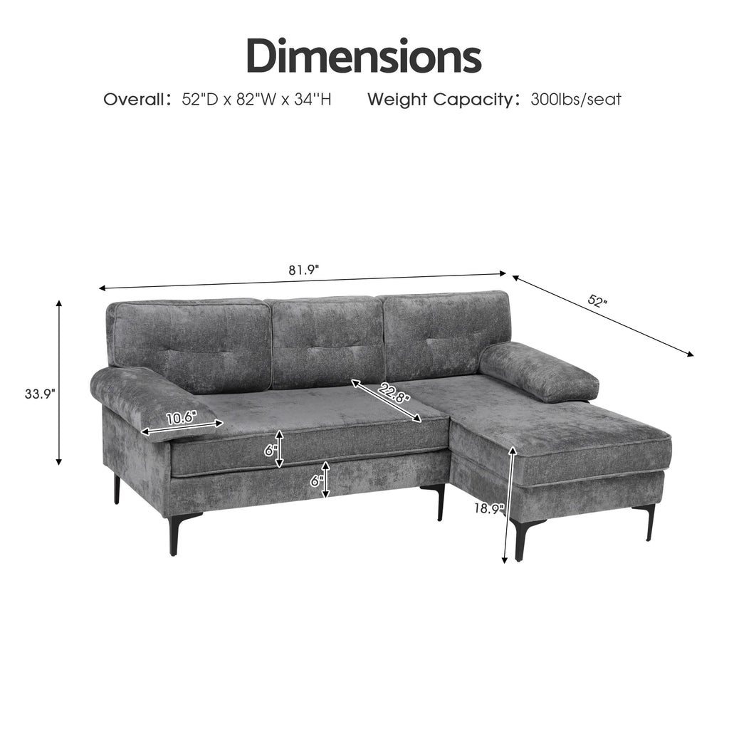 Sofa 3 Seaters Sofa L Shape Grey