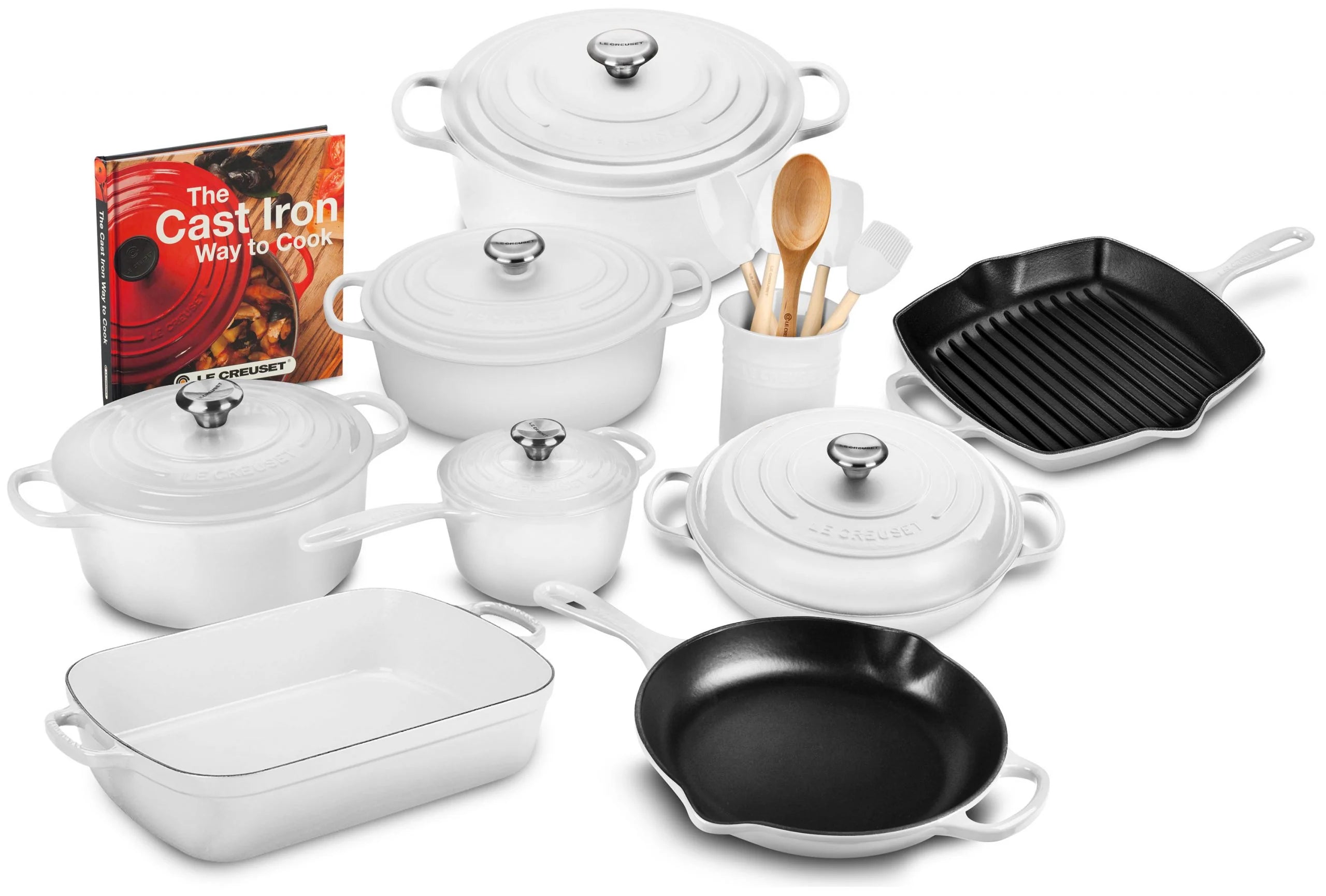 20-piece Signature Cast Iron Cookware Set,10.25 Skillet,1.75-quart Saucepan with Lid