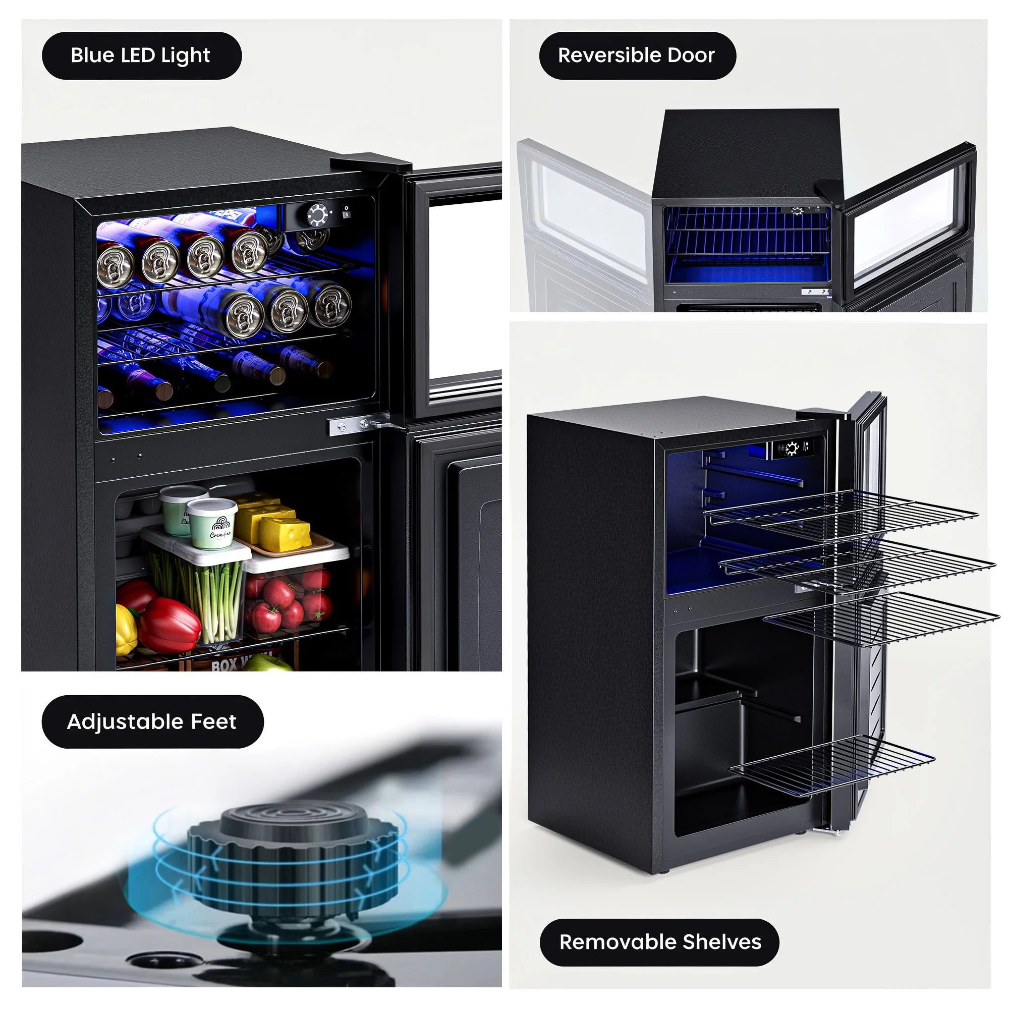 80L 2-Door Mini Fridge with Freezer