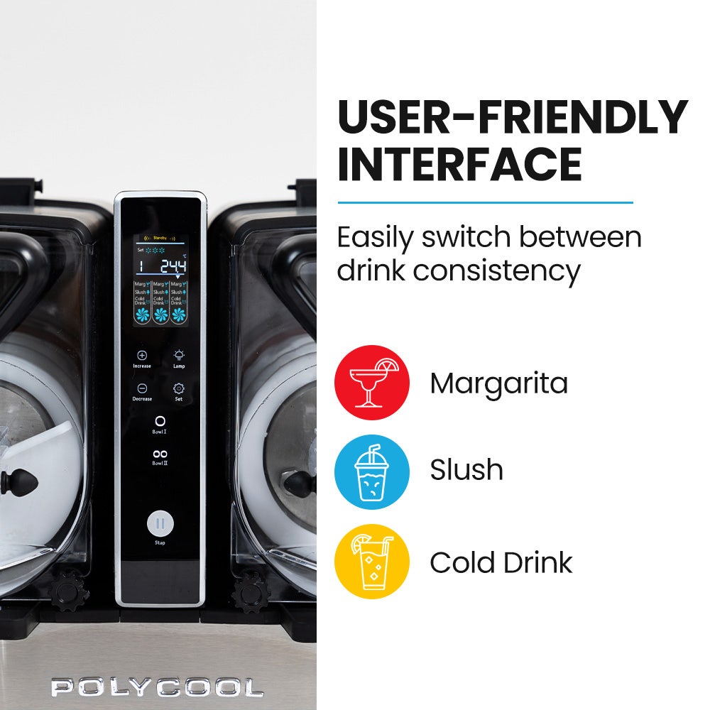 PRE-ORDER POLYCOOL 9L Triple Tank Slushie Machine, Independent Digital Control Slushy Maker
