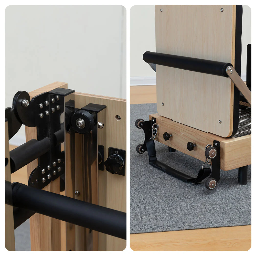 Foldable Pilates Reformer for Home Workouts, Oak Wood Frame, 6 Springs