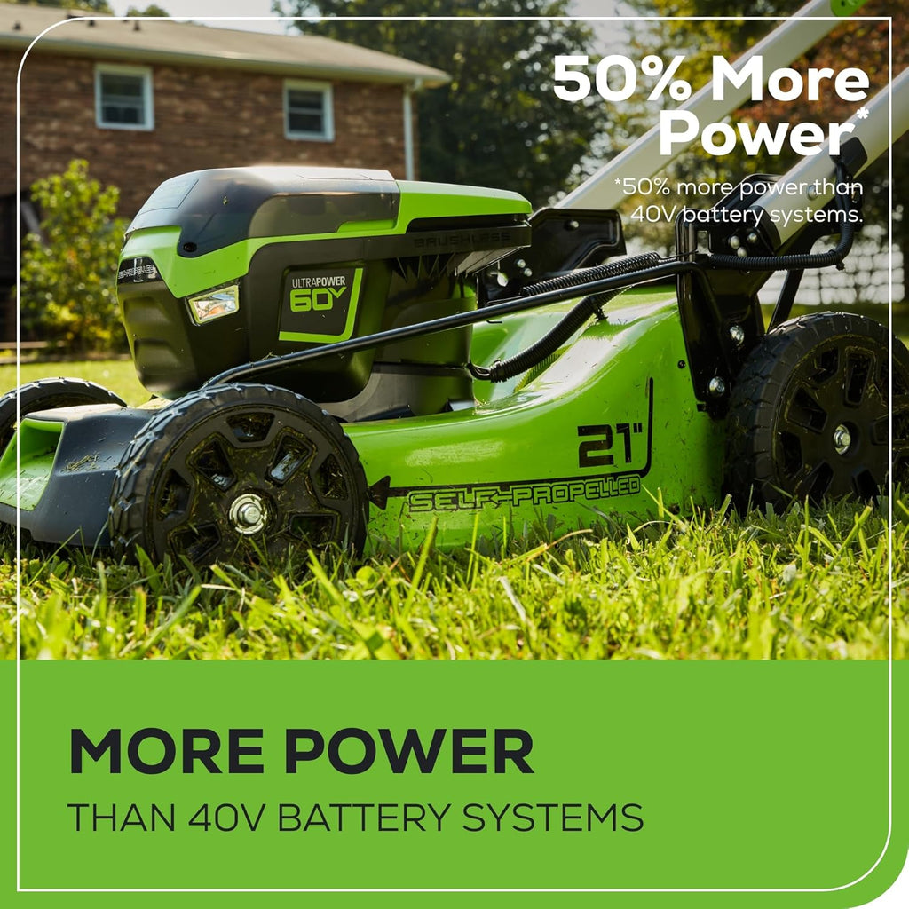 Greenworks 60V 21?? Cordless (Self-Propelled) Lawn Mower , 2 x 4.0Ah Batteries and Dual Port Rapid Charger