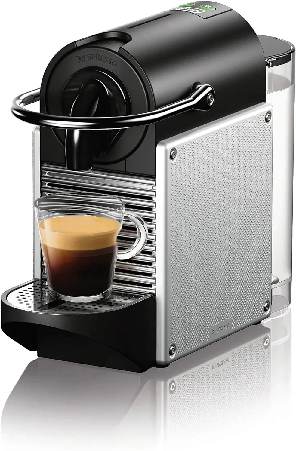 Nespresso Pixie espresso machine by De’Longhi, 19-bar pump, compact aluminum design, silver, 1100 ml