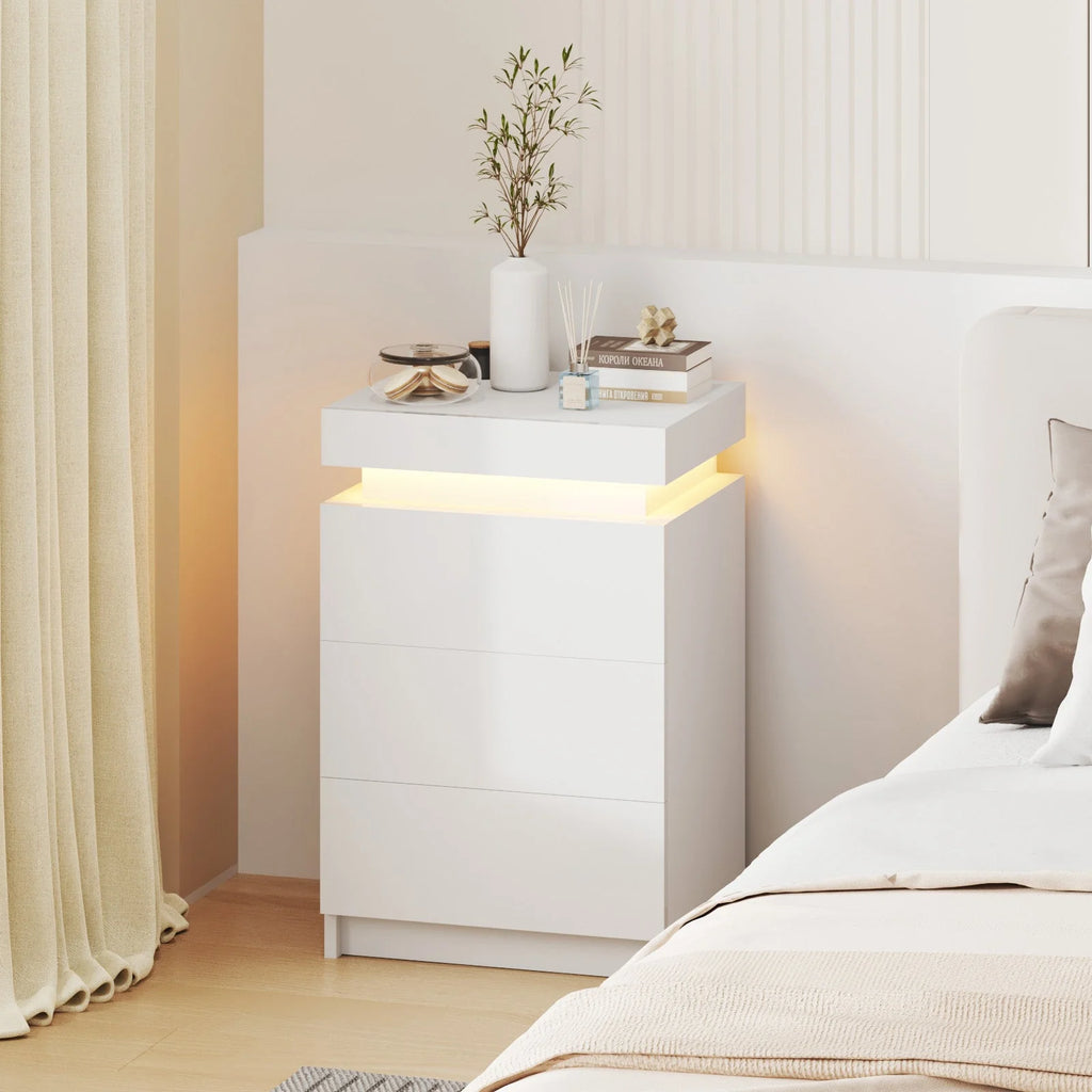 2 Set of Bedside Table 3 Drawers With LED Light